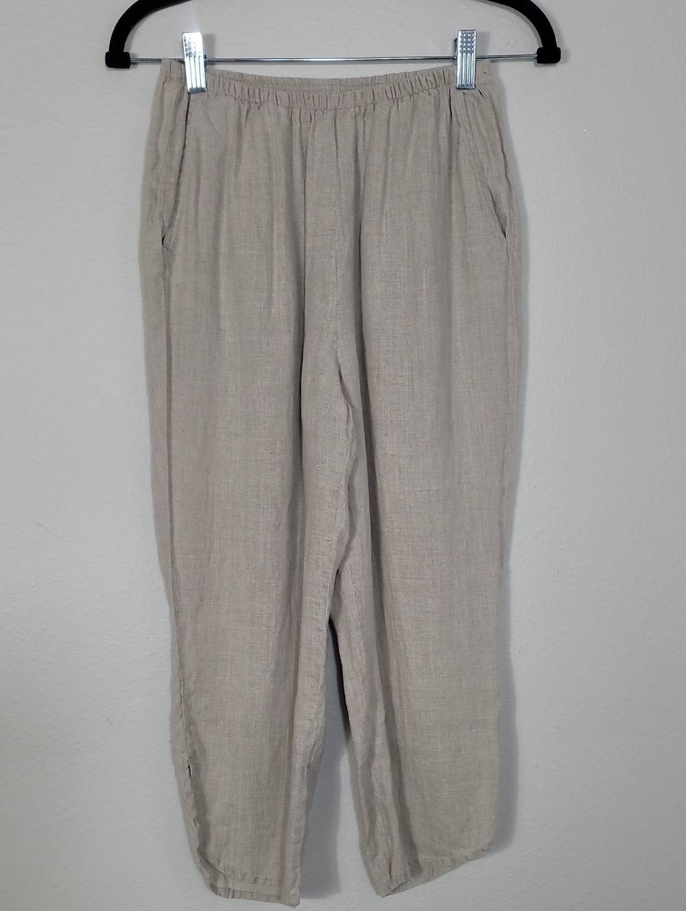FLAX 100% Linen Pull On Pants Size P XS/S Beige Lagenlook Minimalist